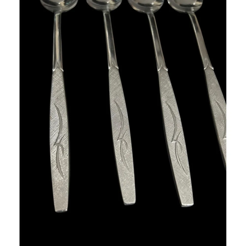 Vintage Japan Reliance Stainless Steel Iced Tea Spoons Set of 4 Textured Swirl